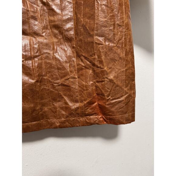 Perverze Jacket Womens Medium Brown Faux Leather Long Coat Button Up Retro Look - Picture 6 of 16